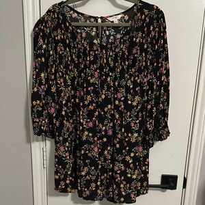 Terra & Sky Floral Black Women's Top, multi color floral print 4x